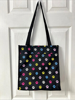Paw Print Tote Bag in Black & Pink